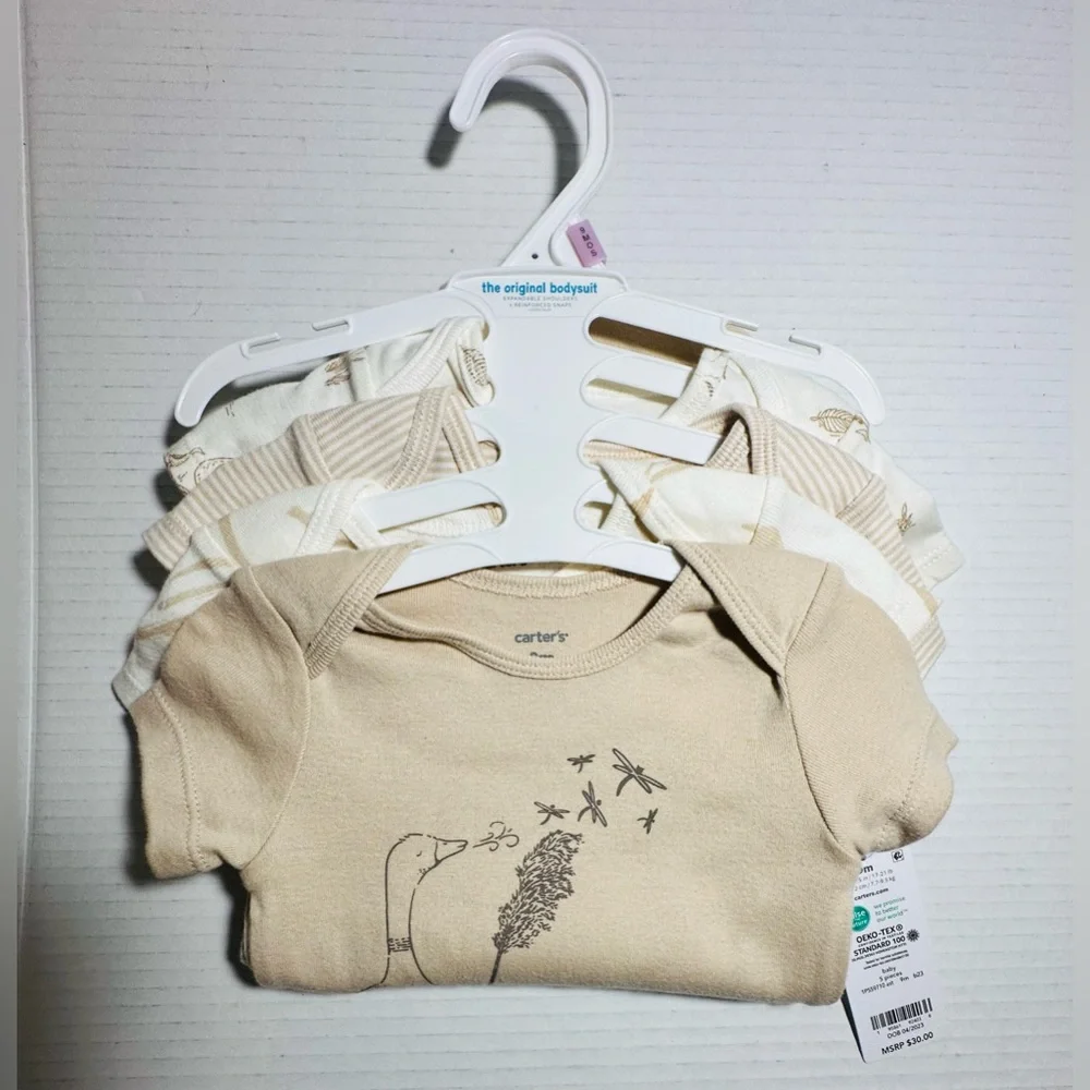 Carters Bodysuits 4 Piece Gender Neutral Colors Size‎ 9M Ducks Stripes Tan Beige